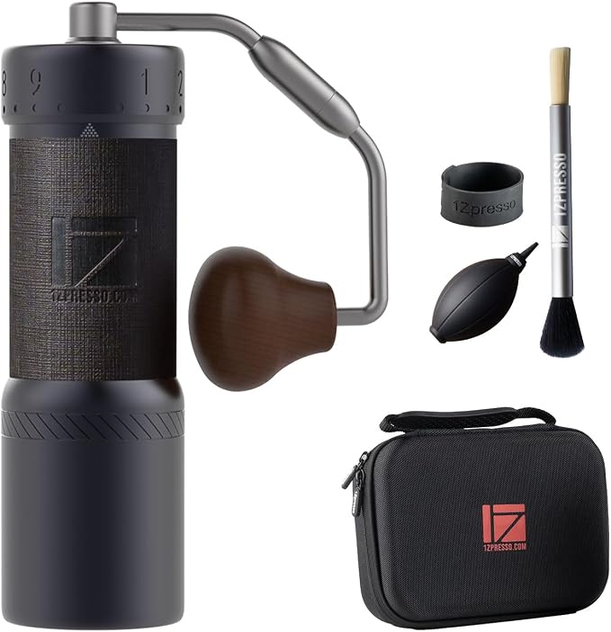 1Zpresso J-Ultra Manual Coffee Grinder Iron Gray, Conical Burr, Foldable Handle, Magnet Catch Cup Capacity 40g, Numerical Adjustable Finely Setting, Faster Grinding Efficiency Idea